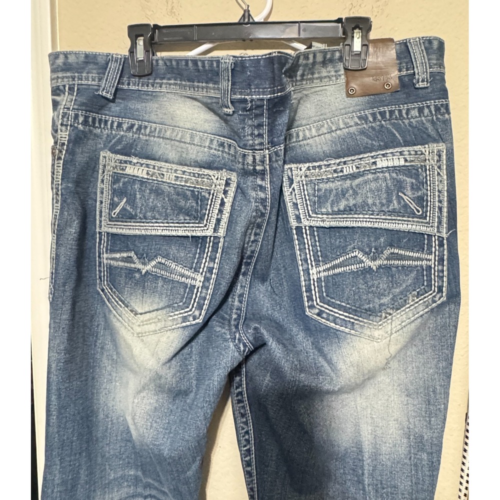 Chelsea GS115 Mens 40x30 Straight Leg Distressed Thick Stitch Denim Jeans Blue